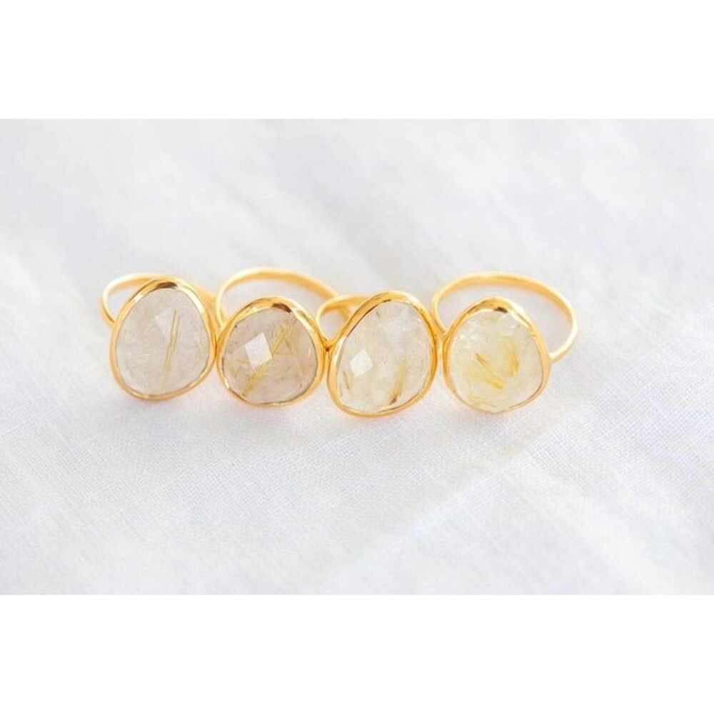 Gemstone Ring Golden Rutile Quartz Ring Statement Ring Gold Rutilated Quartz - Picture 5 of 13
